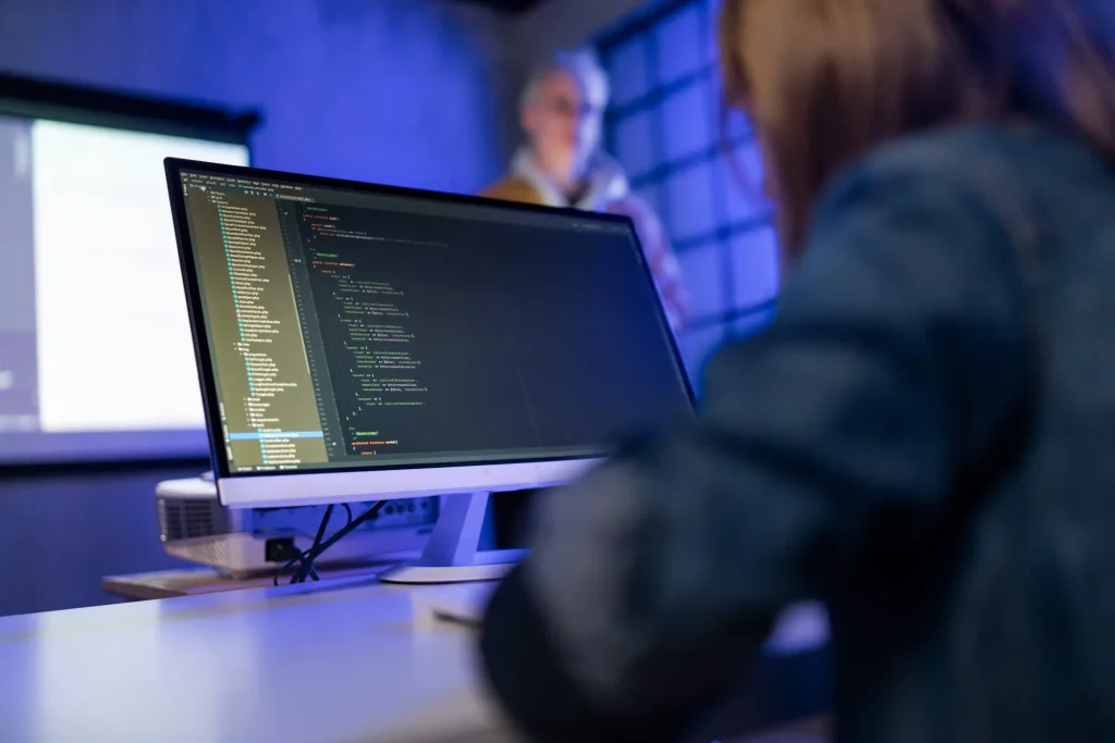 AI search optimisation South Africa (Woman looking at website code)
