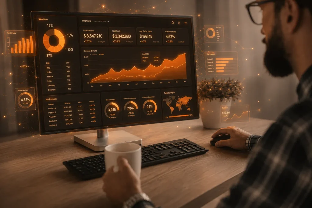 Google Search Console for SA Business (Man looking at SEO dashboard statistics)