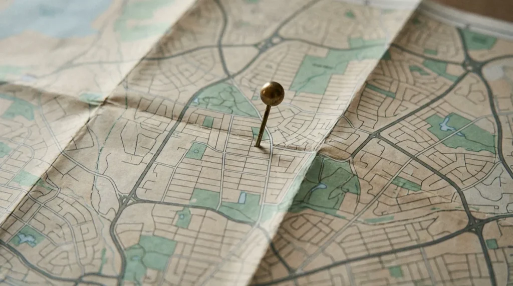 Map of northern Johannesburg suburbs with a pin marking a target suburb for local SEO pages