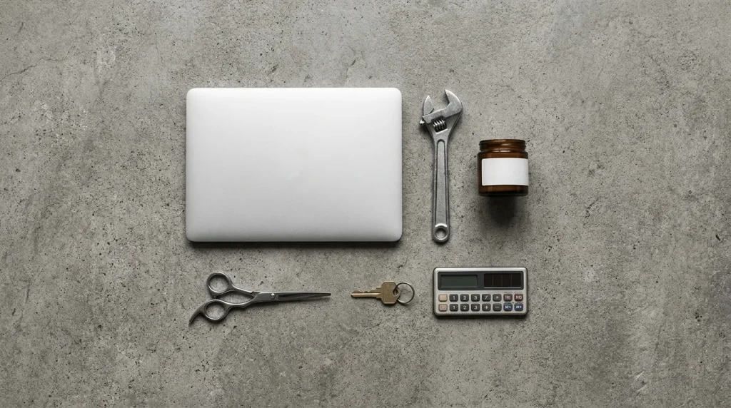Objects representing South African industries that use WhatsApp ads