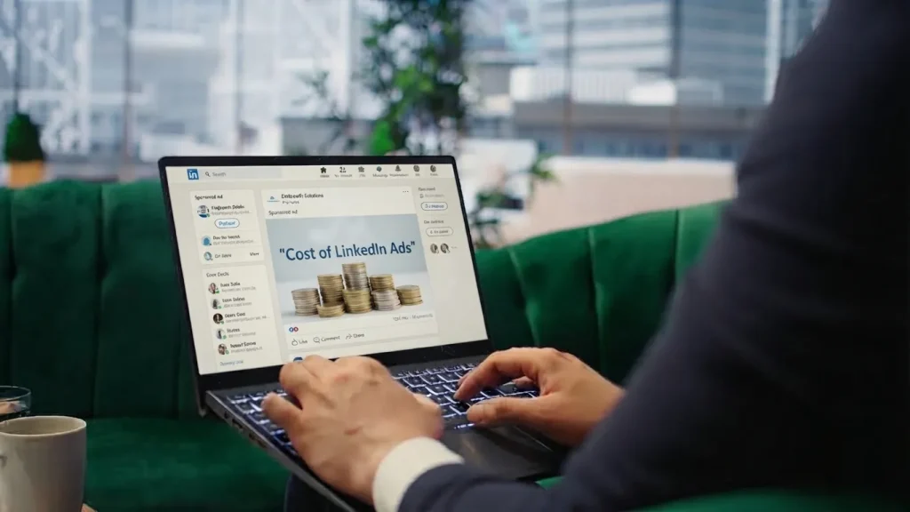 LinkedIn Ads Cost in South Africa (2026) (Person viewing a LinkedIn ad on their laptop)