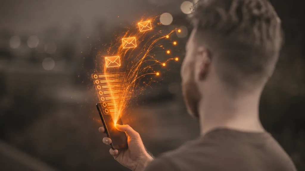 Email Marketing South Africa 2026: ROI & POPIA Guide (man looking at his smartphone while he receives incoming messages)