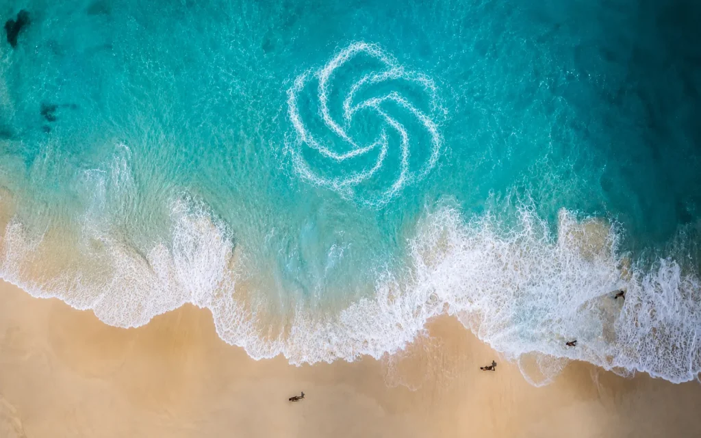 AI Search Visibility Durban: Getting Cited by AI (A beach shore with the chatGPT logo forming behind a wave)