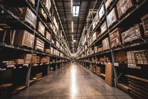 E-commerce SEO in South Africa 2026 Guide (large warehouse with shelves filled with packed products)