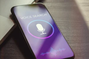 Voice Search and AI Answers in South Africa (View of a mobile phone with "voice search" on it)